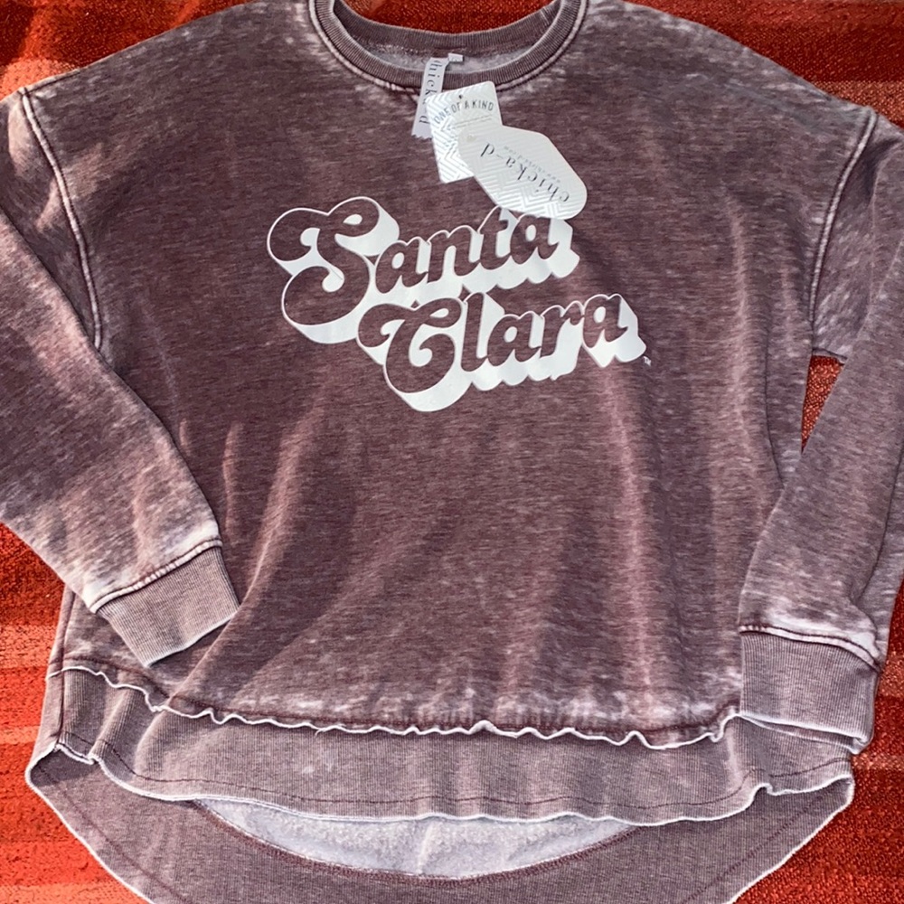 CHICKA-D VINTAGE LOOK ANGLED VC SWEAT TOP SZ LARGE NWT SANTA CLARA